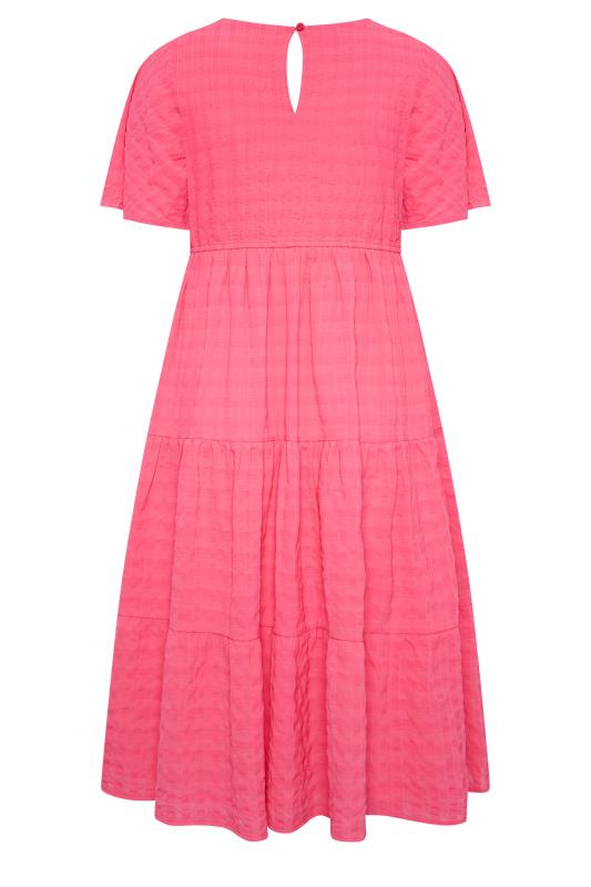 LIMITED COLLECTION Curve Plus Size Hot Pink Textured Tiered Smock Dress | Yours Clothing  8