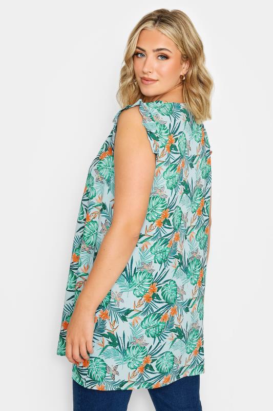 YOURS Curve Aqua Blue Tropical Print Pintuck Top | Yours Clothing 3