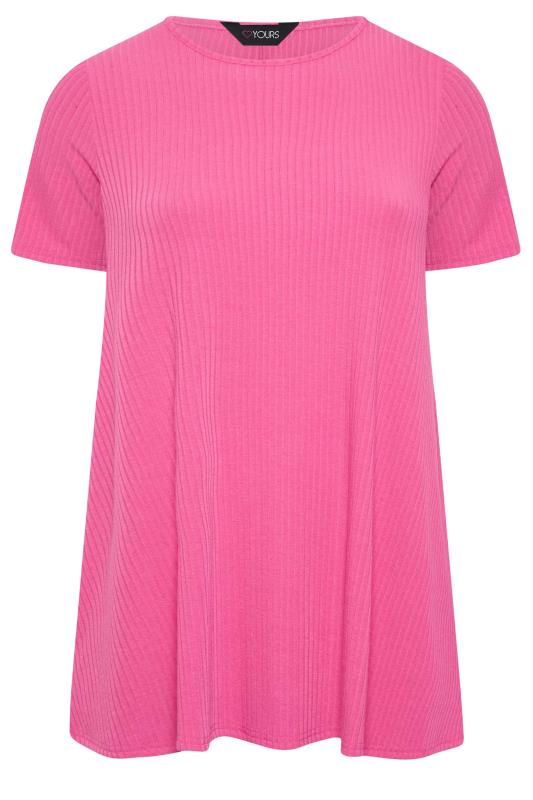 YOURS Curve Plus Size Bright Pink Ribbed T-Shirt | Yours Clothing  5