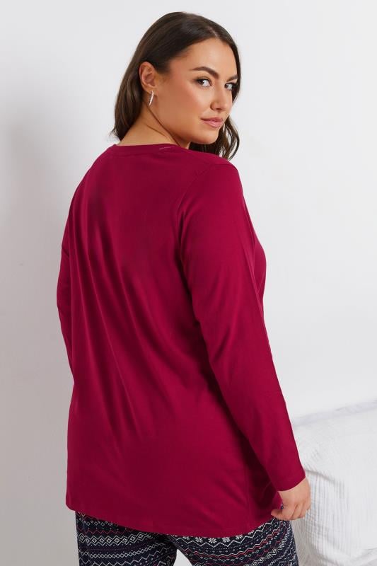 YOURS Plus Size Red Long Sleeve Placket Pyjama Top | Yours Clothing 5