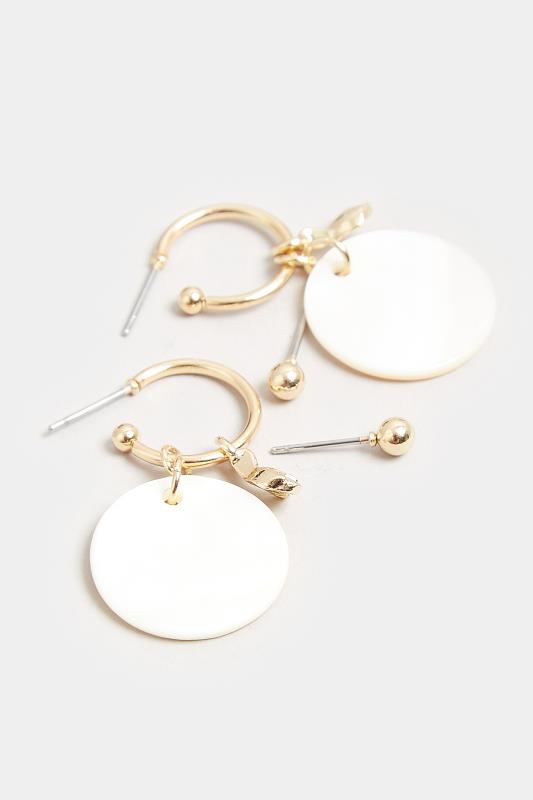 2 PACK Gold & White Shell Drop Hoop Earrings | Yours Clothing  3