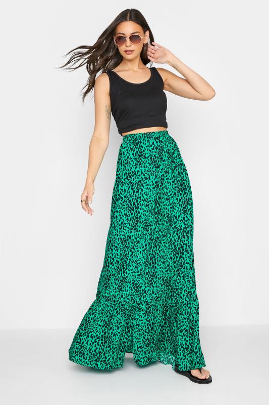 LTS Tall Green Leopard Print Maxi Skirt_B.jpg