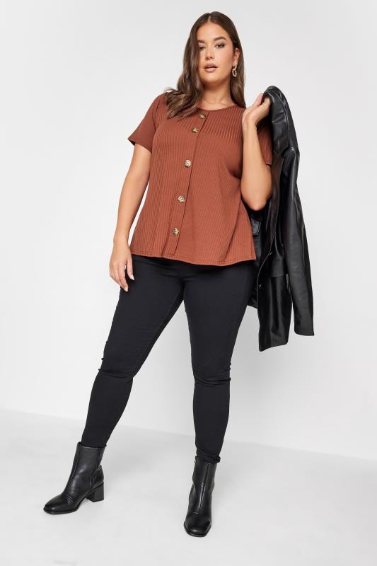LIMITED COLLECTION 2 PACK Plus Size Curve Rust Orange & Black Ribbed Swing Tops | Yours Clothing  4