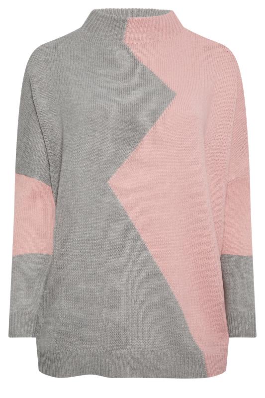 YOURS Plus Size Grey & Pink Colourblock Knitted Jumper | Yours Clothing 5