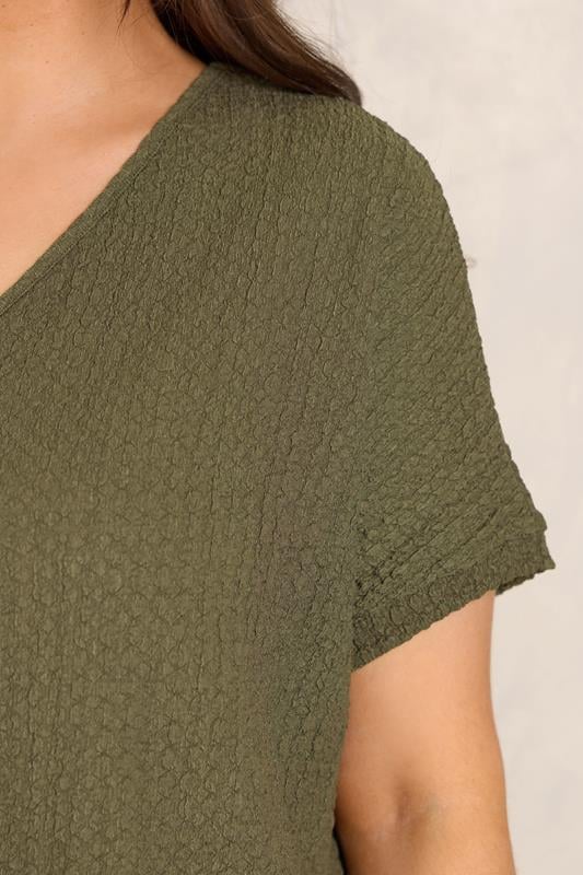 EVANS Plus Size Khaki Green Plisse Pleat Top | Evans 4