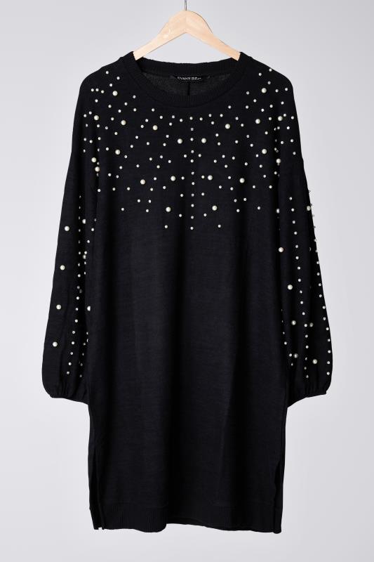 EVANS Plus Size Black Pearl Embellished Jumper Dress | Evans 6