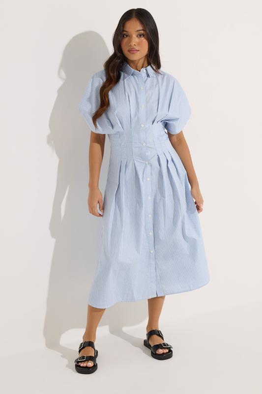 PixieGirl Petite Women's Blue Stripe Shirt Maxi Dress | PixieGirl 1