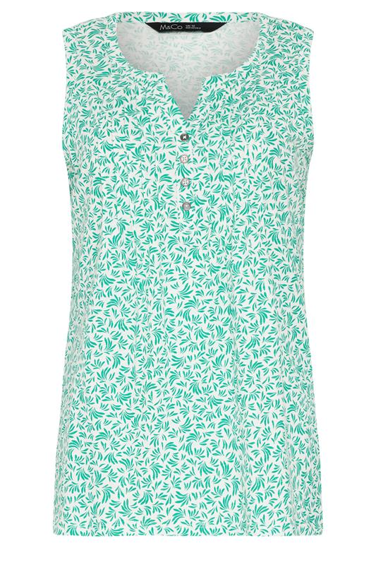 M&Co White & Green Leaf Print Cotton Sleeveless Henley Top  5