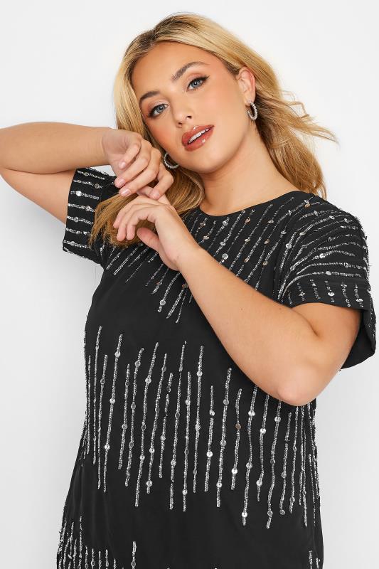 Plus Size LUXE Curve Black Sequin Hand Embellished Top | Yours Clothing 4