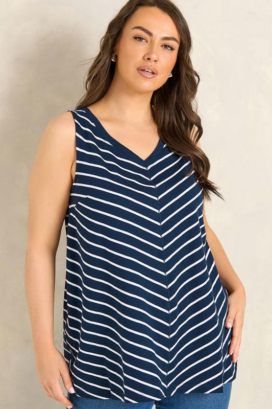 EVANS ESSENTIAL 4 Pack Navy Blue & White Vest Tops | Evans 2