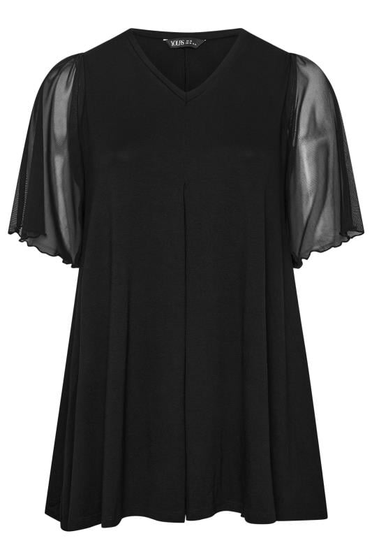 YOURS Plus Size Black Pleat Front Angel Sleeve Top | Yours Clothing 5