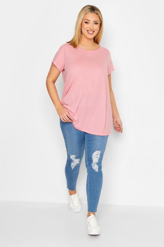 Curve Plus Size Light Pink Essential Short Sleeve T-Shirt | Yours Clothing  2