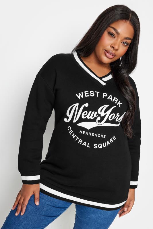 YOURS Plus Size Black 'New York' Slogan Sweatshirt | Yours Clothing 1