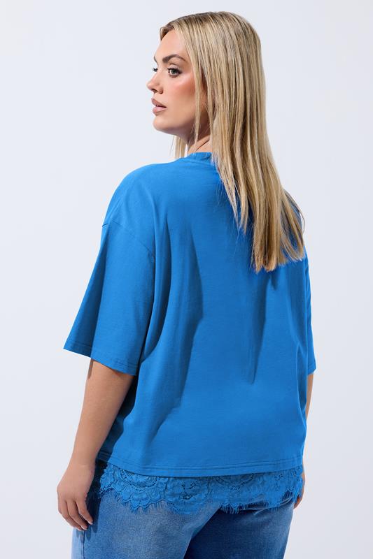 LIMITED COLLECTION Plus Size Cobalt Blue Lace Hem T-Shirt | Yours Clothing 2
