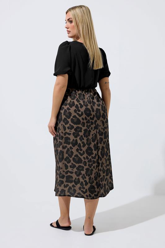 LIMITED COLLECTION Plus Size Brown Leopard Print Mixed Dress | Yours Clothing 2