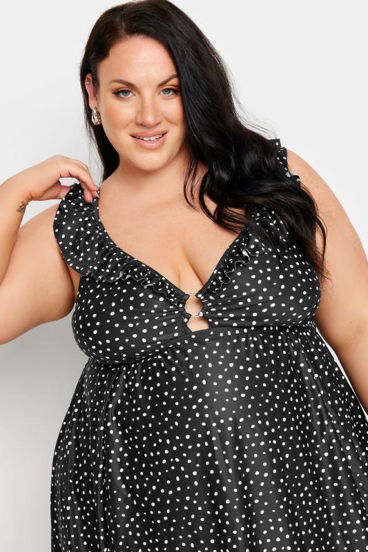 YOURS Plus Size Black Spot Print Frill Swimdress | Yours Clothing 7