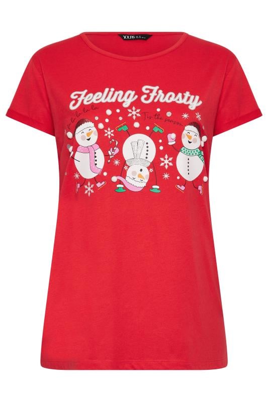 YOURS Plus Size Red 'Feeling Frosty' Christmas T-Shirt | Yours Clothing  5