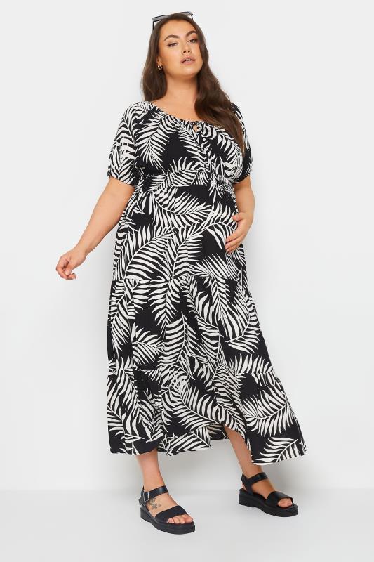 BUMP IT UP MATERNITY Plus Size Black Leaf Print Maxi Dress | Yours Clothing 2
