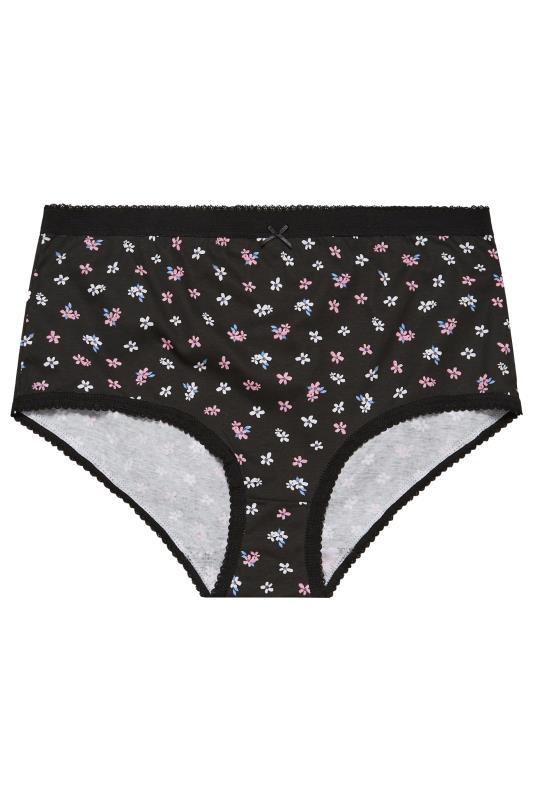 YOURS Curve Plus Size 5 PACK Black & Pink Floral Full Briefs | Yours Clothing  7