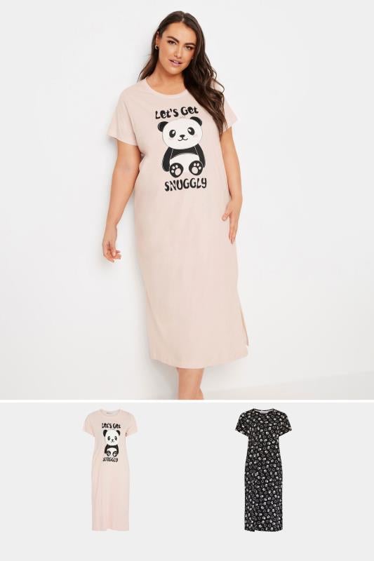  Tallas Grandes YOURS Curve 2 PACK Pink Panda Print Midaxi Nightdresses