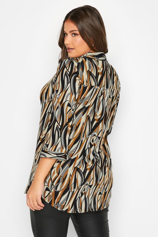 Plus Size Black & Cream Abstract Stripe Print Blouse | Yours Clothing 3