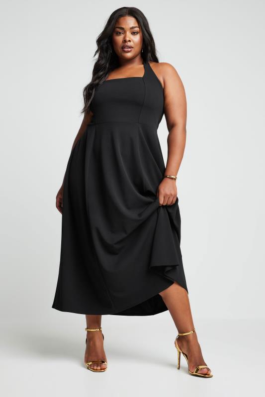 LIMITED COLLECTION Plus Size Black Halter Neck Midaxi Dress | Yours Clothing 1