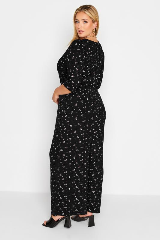 LIMITED COLLECTION Plus Size Black Ditsy Print Wrap Culotte Jumpsuit | Yours Clothing 3