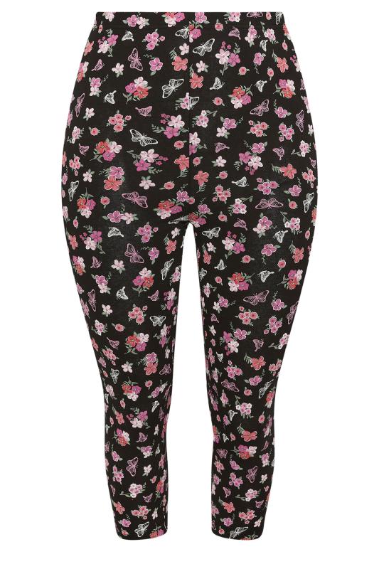 YOURS Plus Size 2 PACK Black Butterfly Print Cropped Leggings | Yours Clothing 7