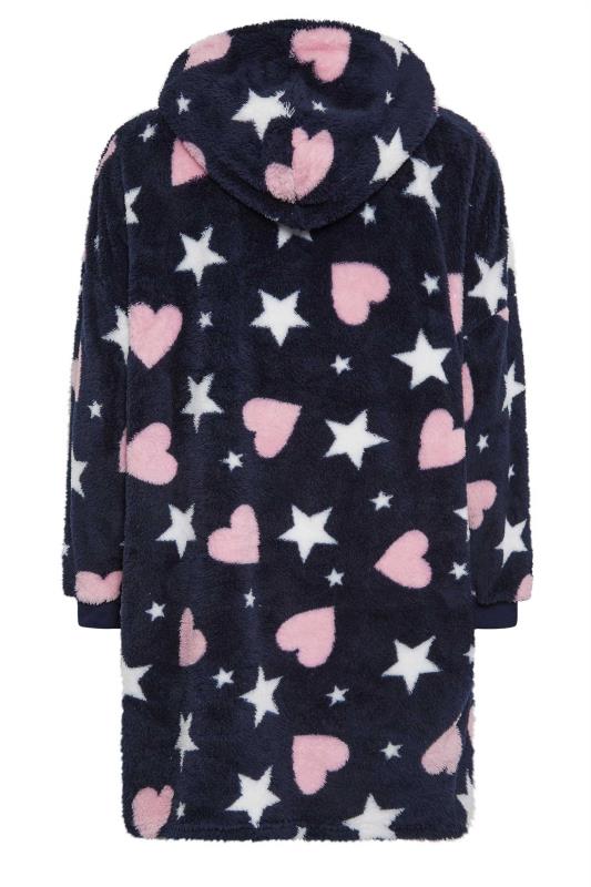 YOURS Plus Size Dark Blue Heart Print Snuggle Hoodie | Yours Clothing 8