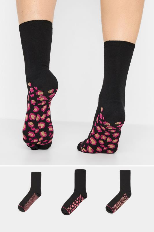 LTS 3 PACK Black Animal Print Ankle Socks | Long Tall Sally  1