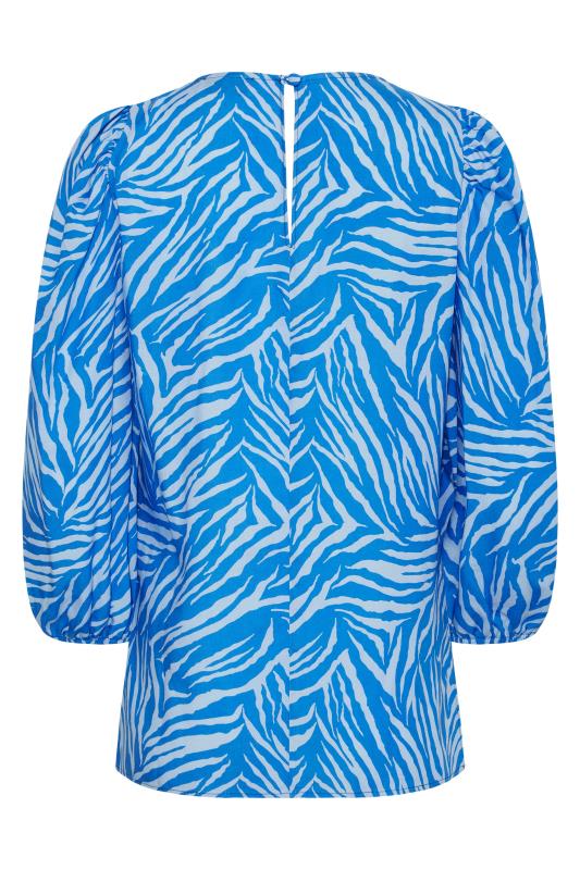 LTS Tall Bright Blue Zebra Print Puff Sleeve Top_BK.jpg