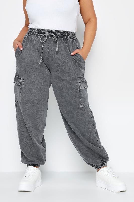 Plus Size  LIMITED COLLECTION Curve Grey Acid Wash Cuffed Cargo Joggers