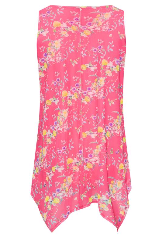 Plus Size Pink Floral Hanky Hem Double Layer Vest Top | Yours Clothing 5