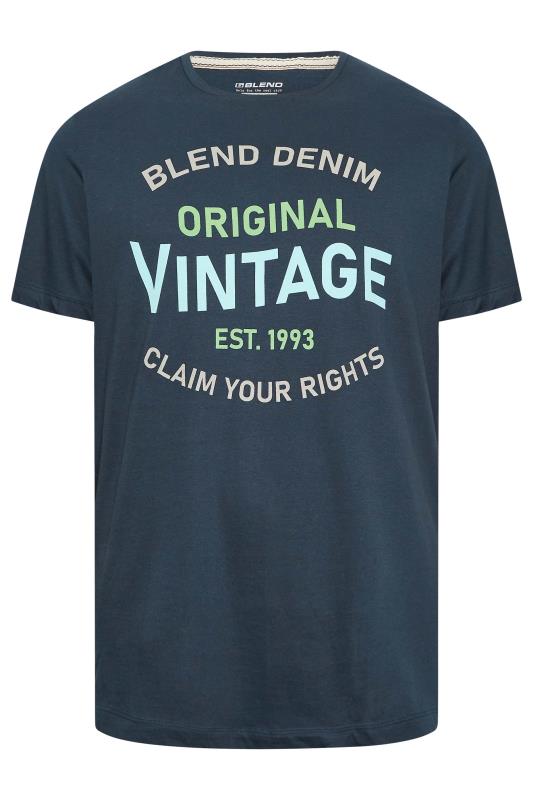 BLEND Big & Tall Navy Blue Vintage Logo Print T-Shirt | BadRhino 3