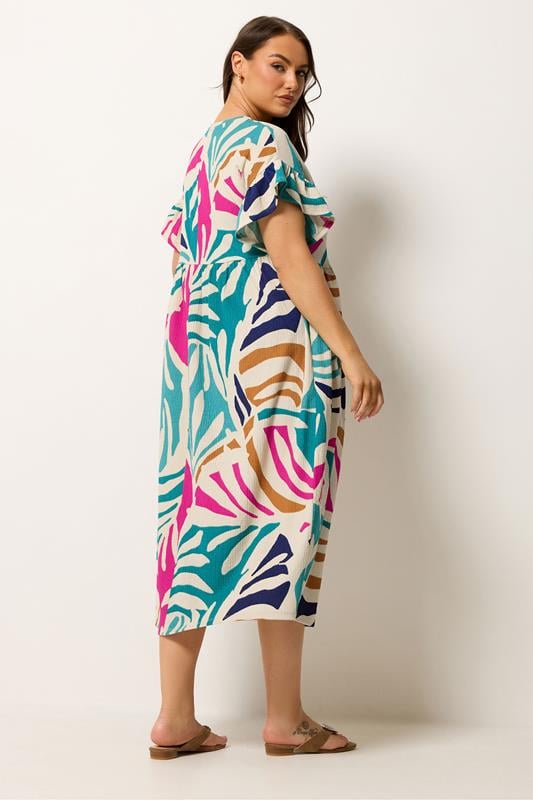 YOURS Plus Size Natural Brown & Green Abstract Print Maxi Dress | Yours Clothing 2