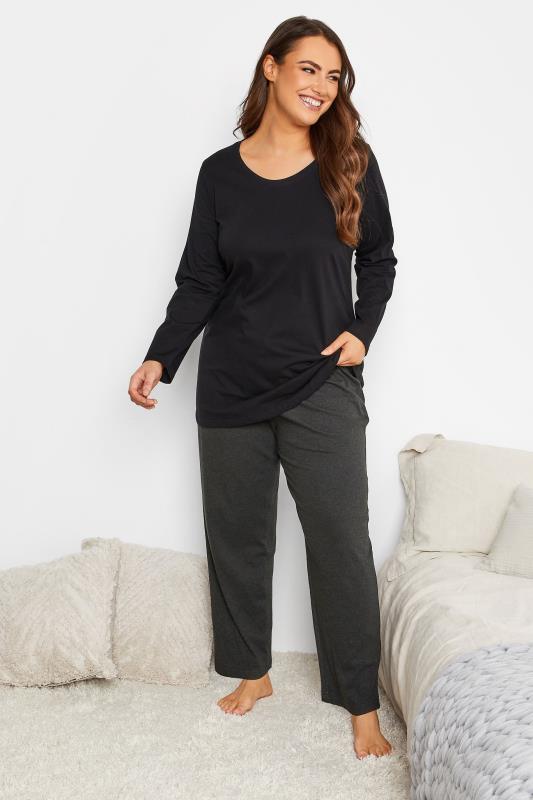 2 PACK Plus Size Black & Grey Wide Leg Pyjama Bottoms | Yours Clothing 3