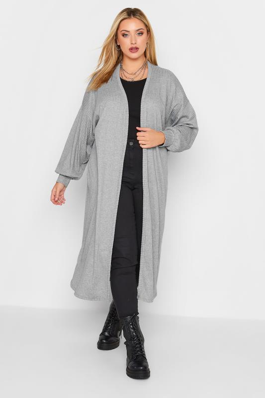 Plus Size LIMITED COLLECTION Grey Ribbed Maxi Cardigan | Yours Clothing 1