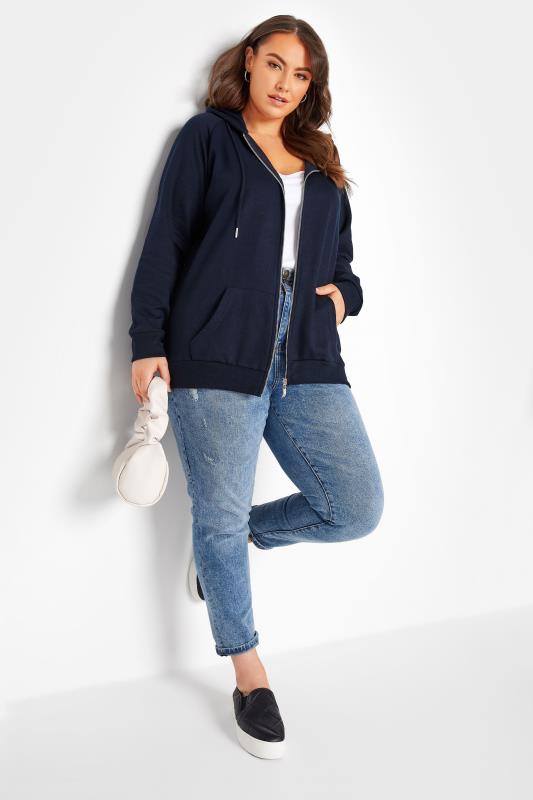Plus Size Navy Blue Basic Zip Through Hoodie | Yours Clothing  2