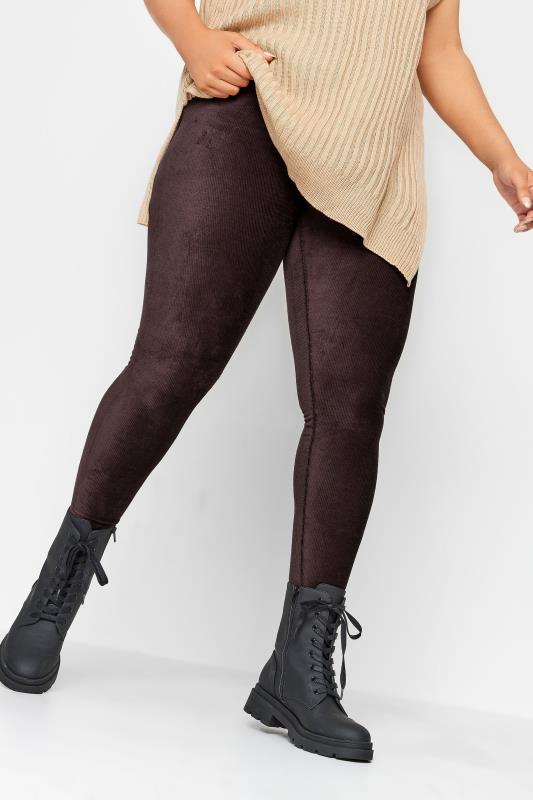 Plus Size Chocolate Brown Cord Leggings | Yours Clothing 1