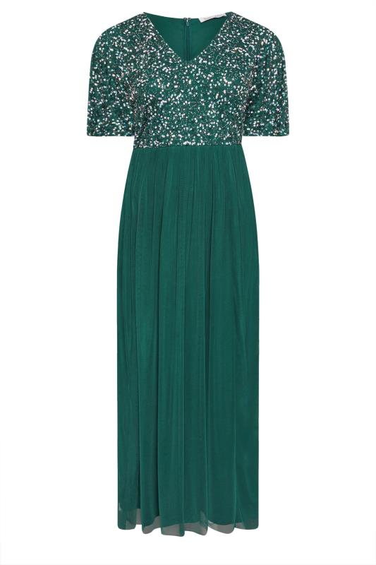 LUXE Plus Size Forest Green Sequin Hand Embellished Maxi Dress | Yours Clothing 6
