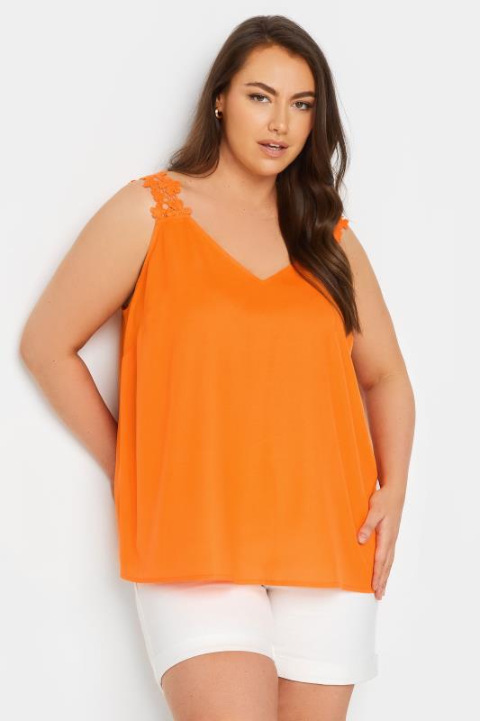 YOURS Plus Size Orange Floral Trim Cami | Yours Clothing 1