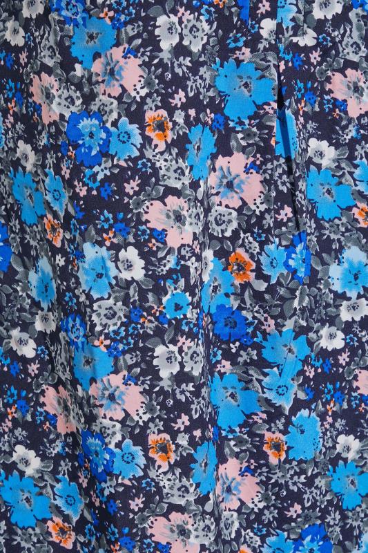 Curve Blue Floral Print Sleeveless Shirt Dress 5
