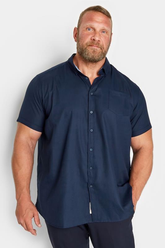  D555 Big & Tall Navy Blue Short Sleeve Oxford Shirt