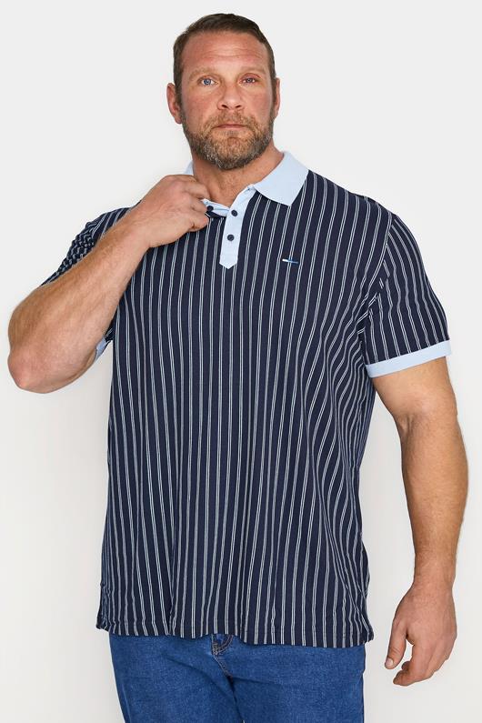Men's  BadRhino Big & Tall Navy Blue Striped Polo Shirt
