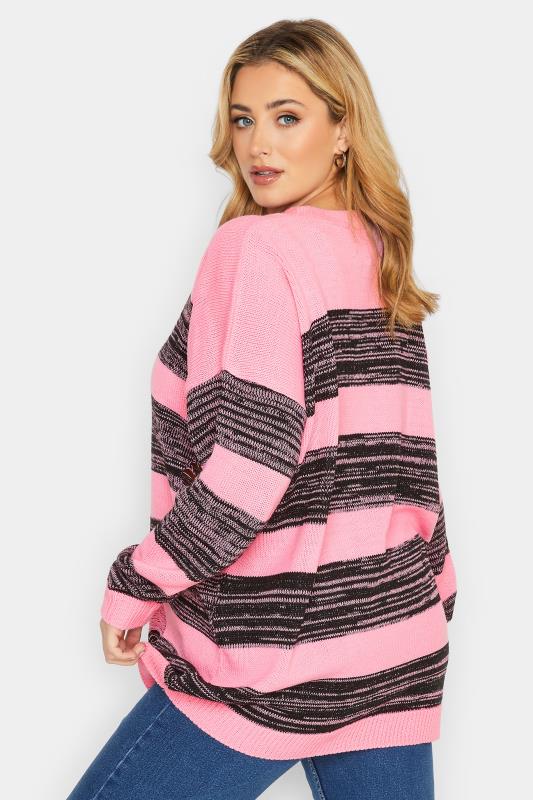Plus Size Pink Distressed Stripe Oversized Jumper | Yours Clothing 3