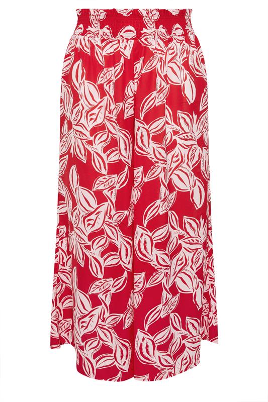 YOURS Plus Size Red Palm Leaf Wide Leg Trousers | Yours Clothing 5