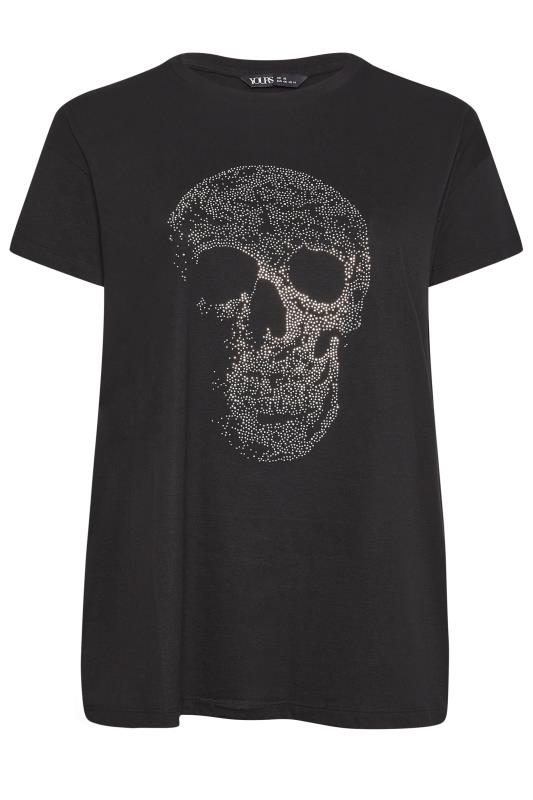 YOURS Curve Black Skull Print Stud Design T-Shirt | Yours Clothing 5