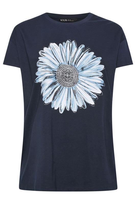 YOURS Plus Size Navy Blue Stud Floral Print T-Shirt | Yours Clothing 5