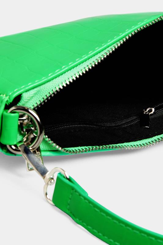 Neon Green Faux Croc Shoulder Bag 4