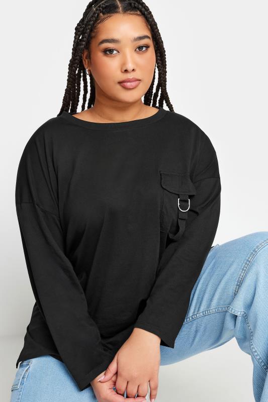 LIMITED COLLECTION Plus Size Black Utility Pocket Long Sleeve T-Shirt | Yours Clothing 4